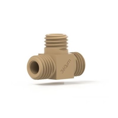 Upchurch Scientific High Pressure MicroTee Body Only for 360 um OD Tubing, 29 nL, 5/16-24 Coned, 0.150 mm Thru-hole, PEEK, Single - P-888-01 - Click Image to Close